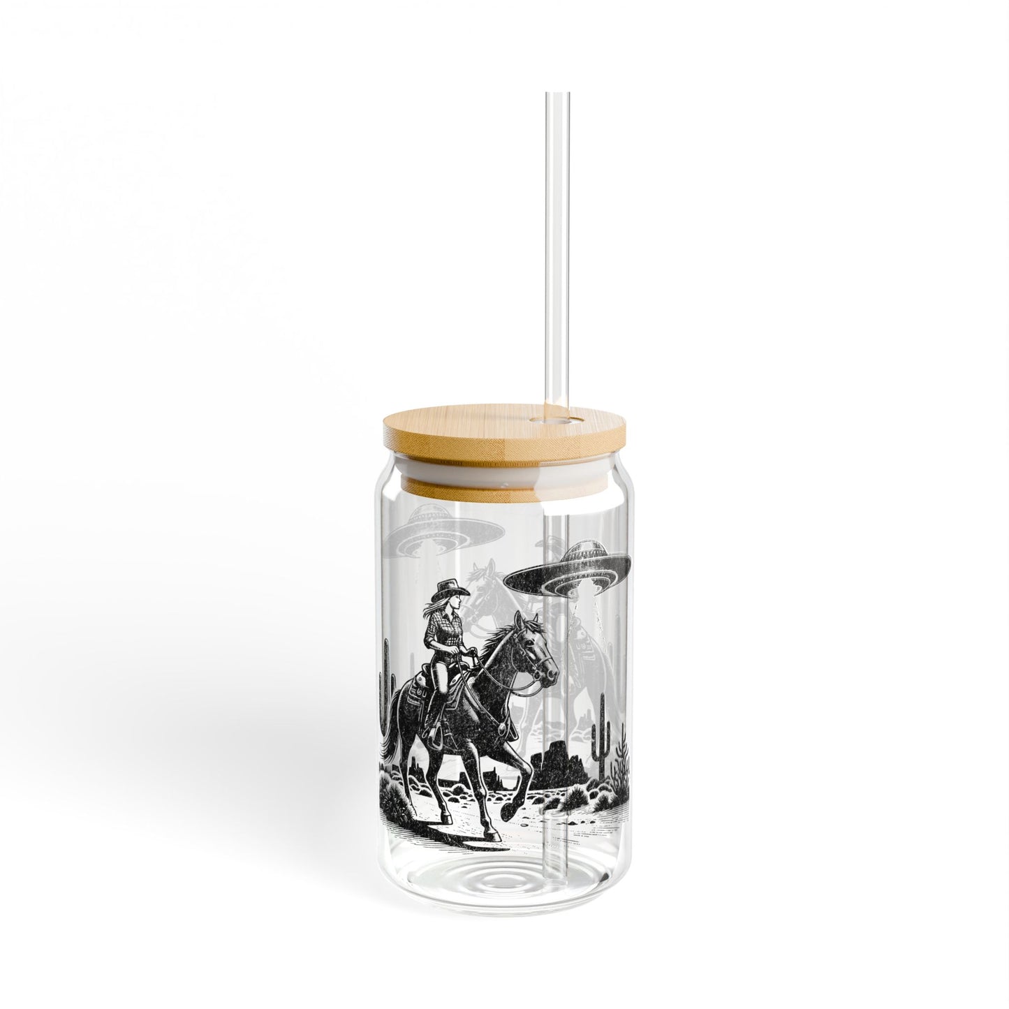 Retro Western Cowgirl UFO Glass Tumbler 16oz