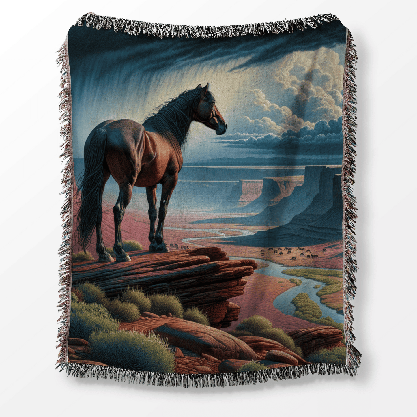 Storm Watcher – Wild Horse Woven Blanket