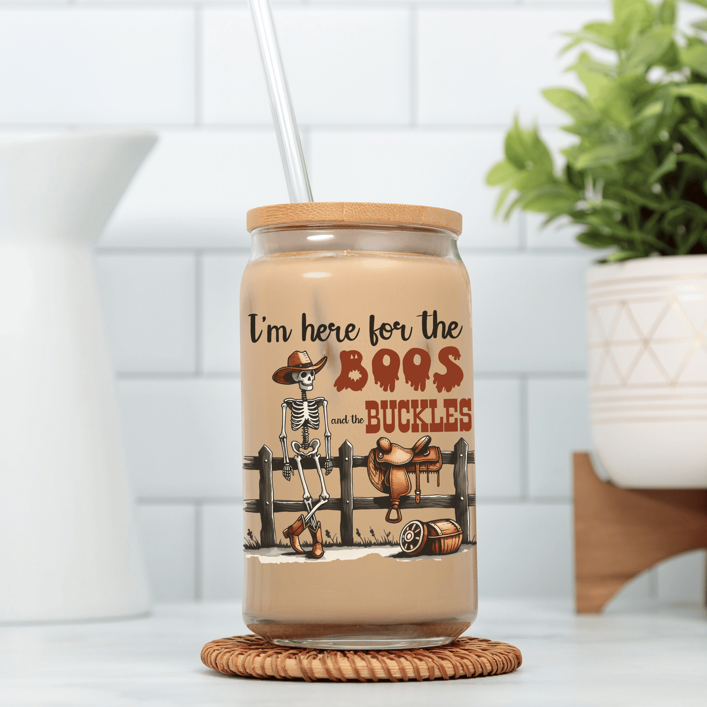 Halloween Skeleton 16oz Glass Tumbler