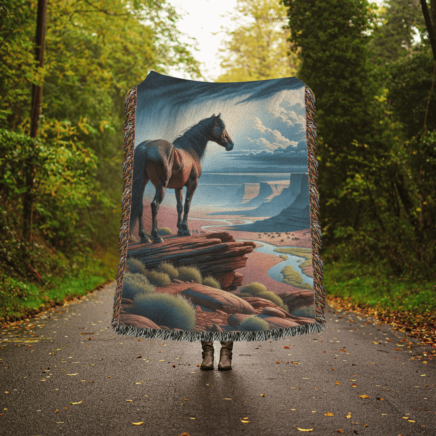 Storm Watcher – Wild Horse Woven Blanket