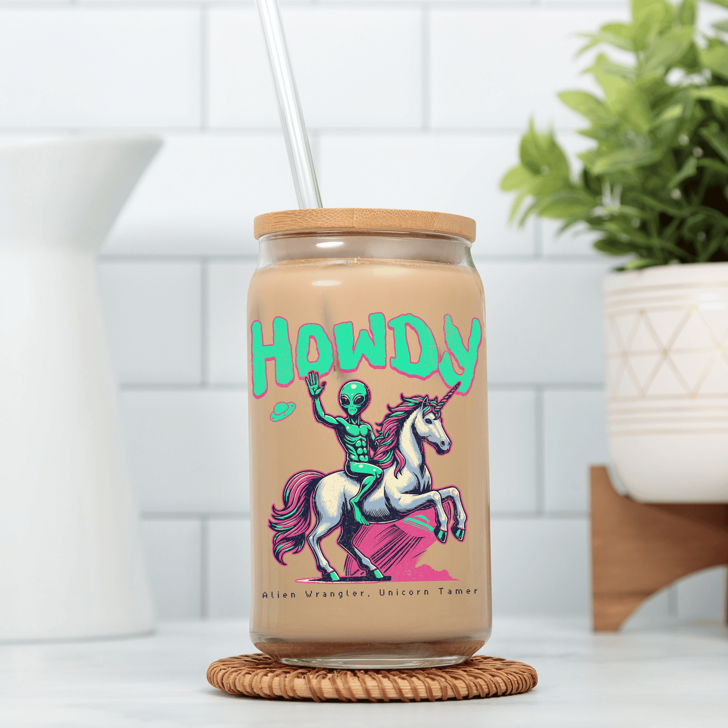 Retro Western UFO Glass Tumbler 16oz