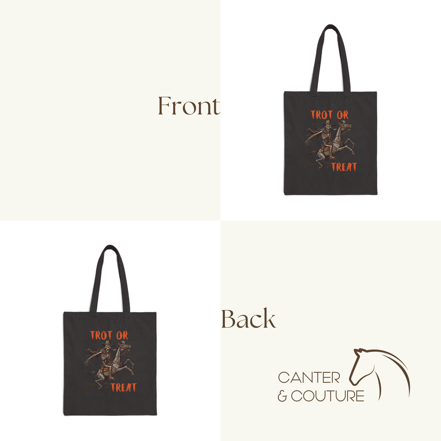 Equestrian Halloween Western Cotton Canvas Tote Bag