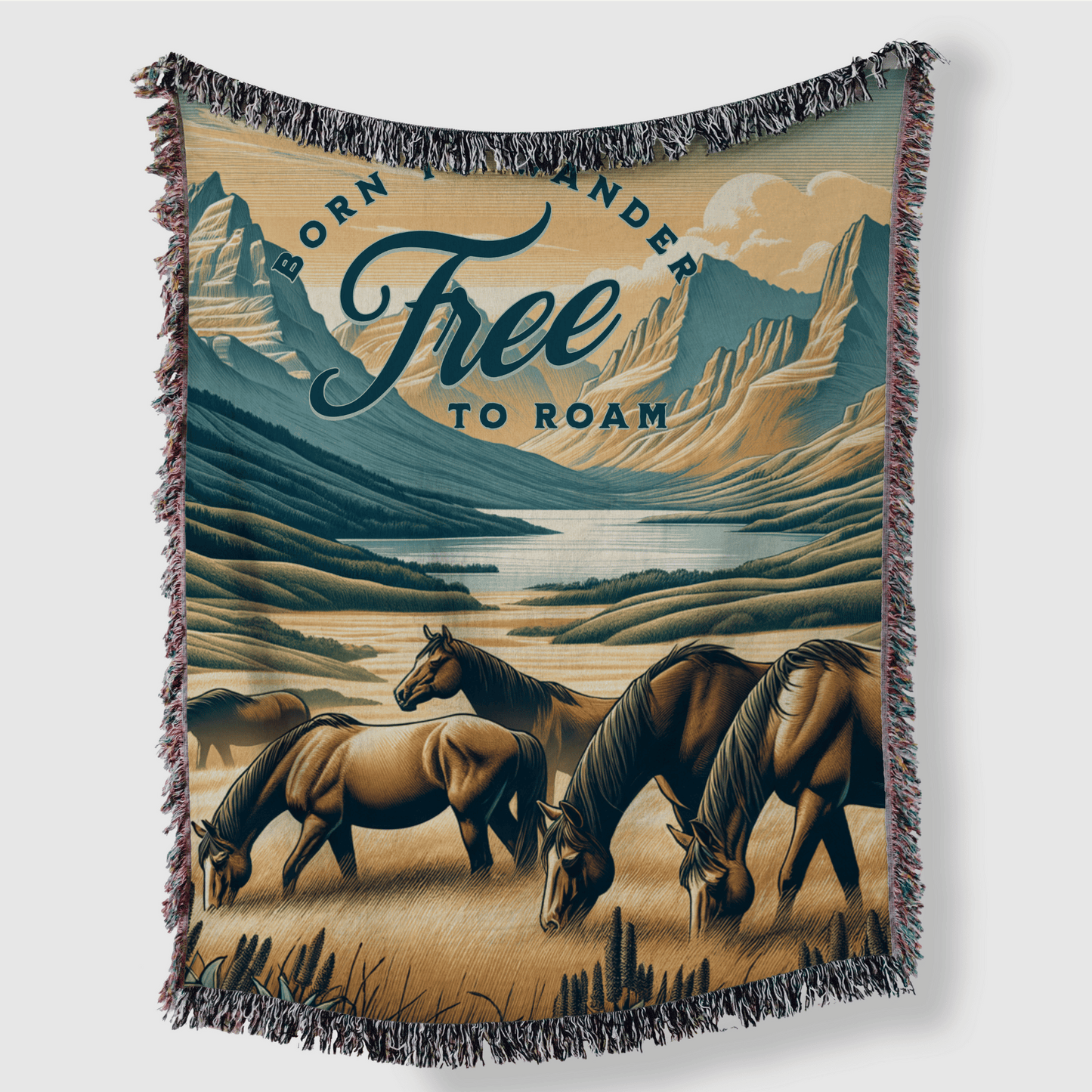 Born to Wander, Free to Roam – Wild Horse Woven Blanket