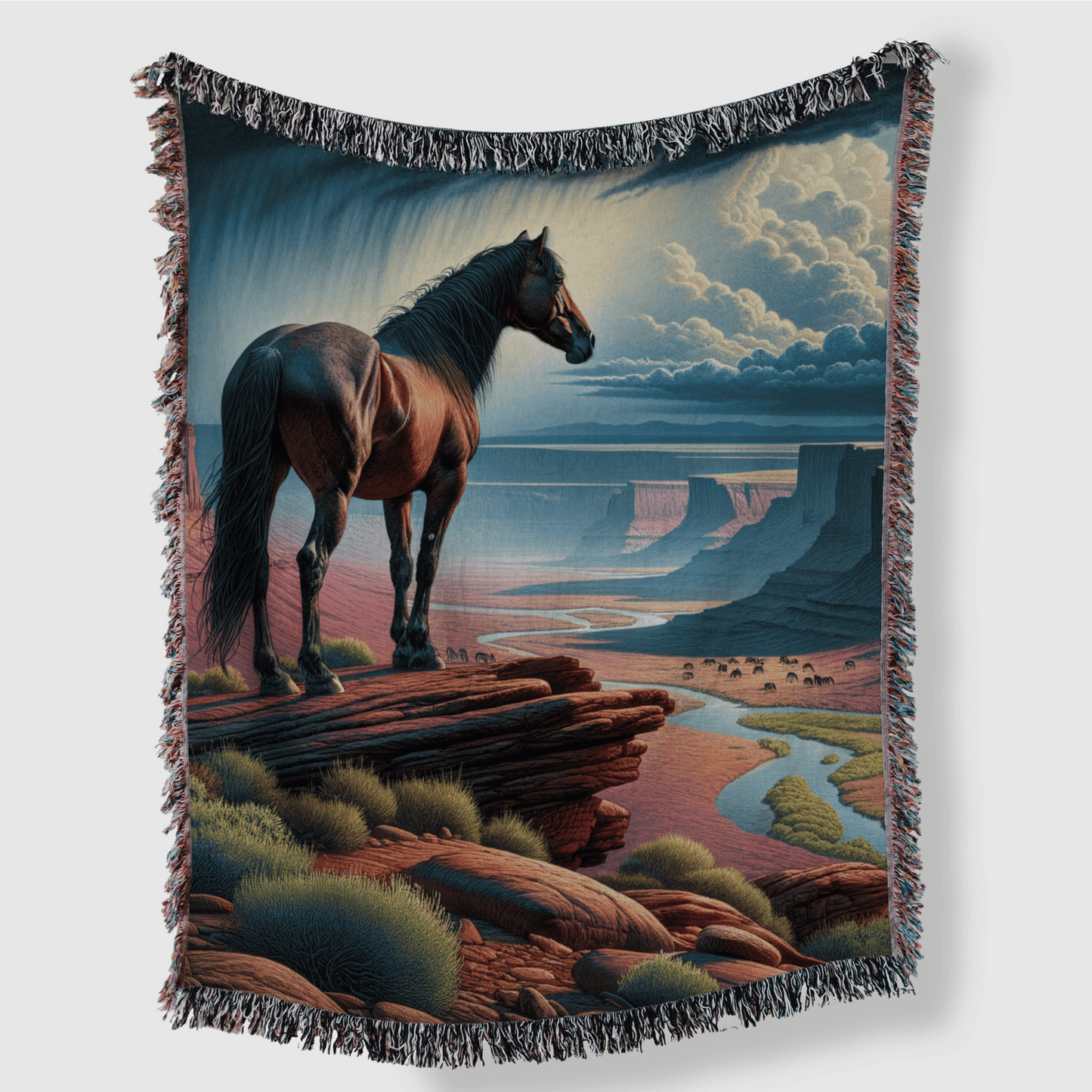 Storm Watcher – Wild Horse Woven Blanket