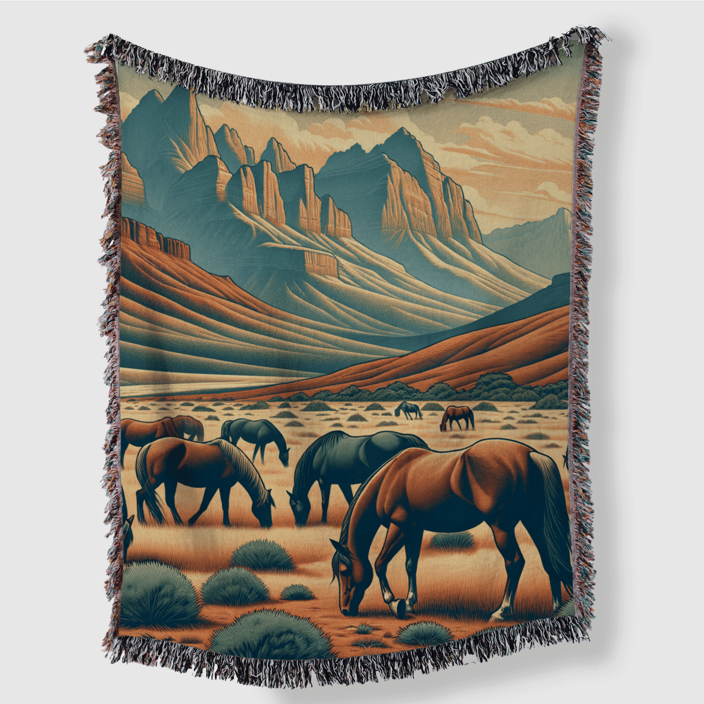 Valley Guardians – Wild Horse Woven Blanket