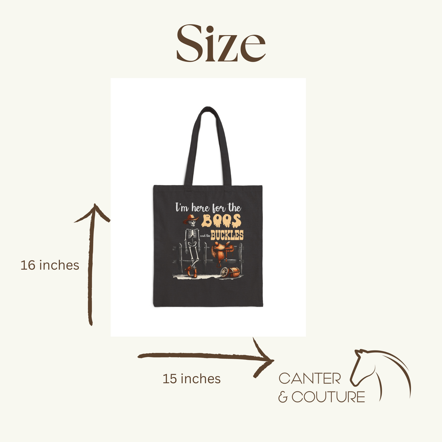 Equestrian Halloween western cotton canvas tote bag