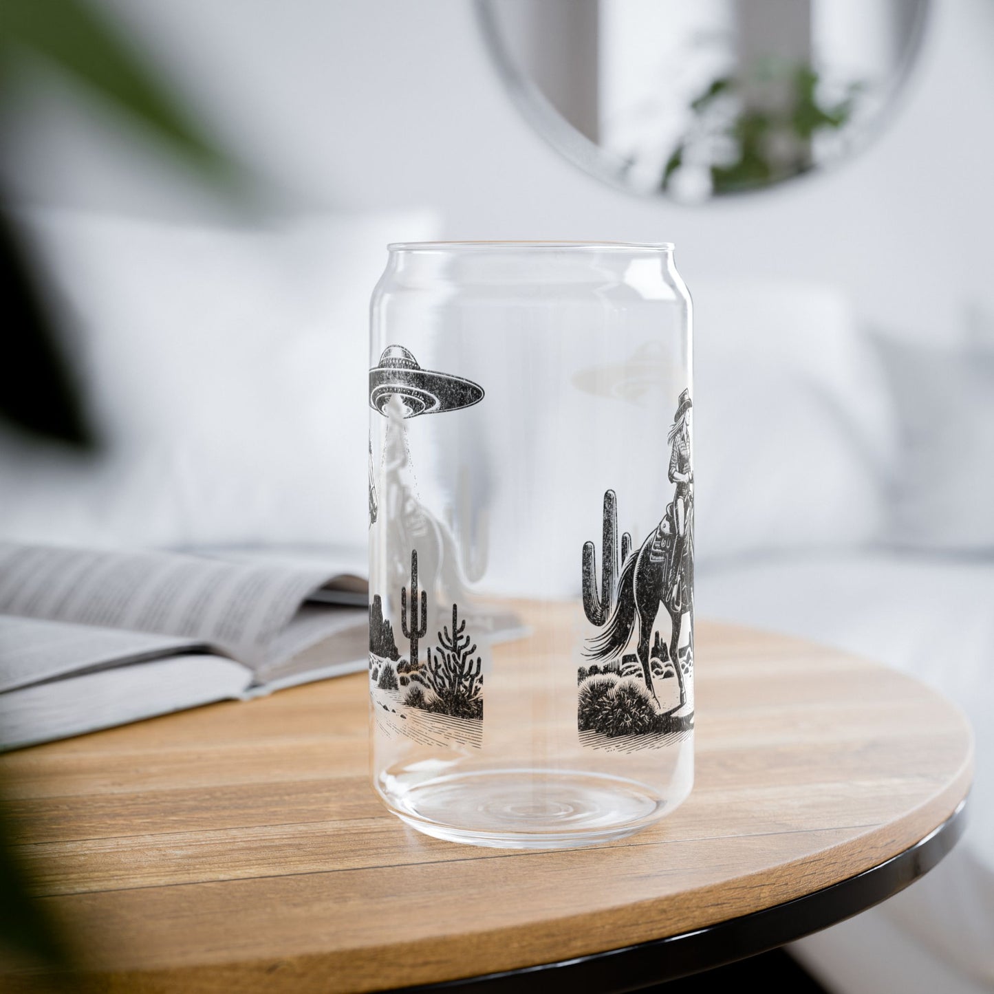 Retro Western Cowgirl UFO Glass Tumbler 16oz
