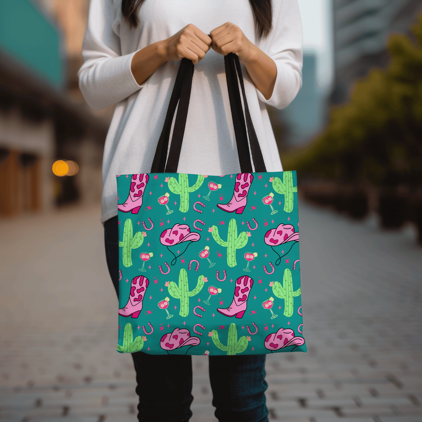 Retro cowgirl tote bag