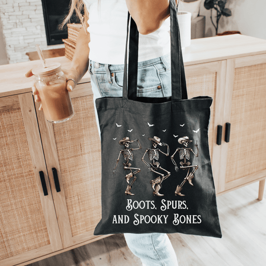 Halloween Dancing Skeleton Cotton Canvas Tote Bag