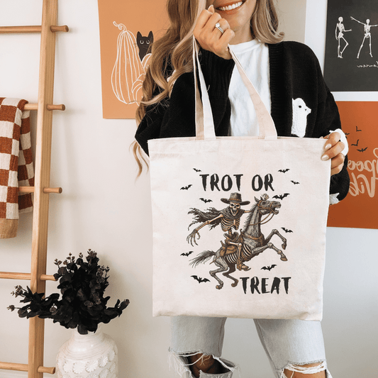 Equestrian Halloween Western Cotton Canvas Tote Bag