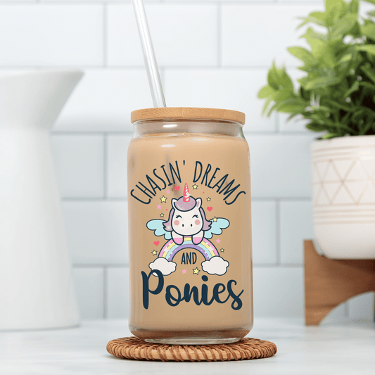 Ponies and Unicorn Glass Tumbler 16oz