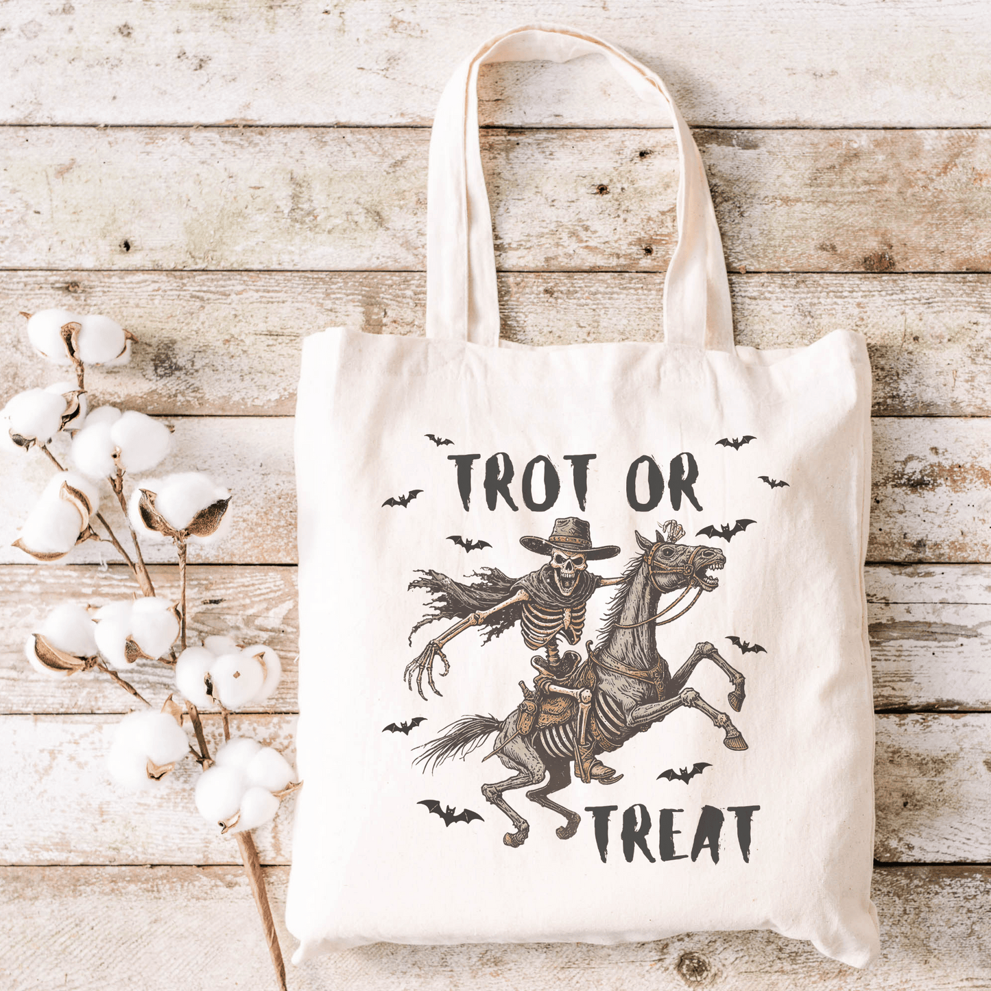 Equestrian Halloween Western Cotton Canvas Tote Bag